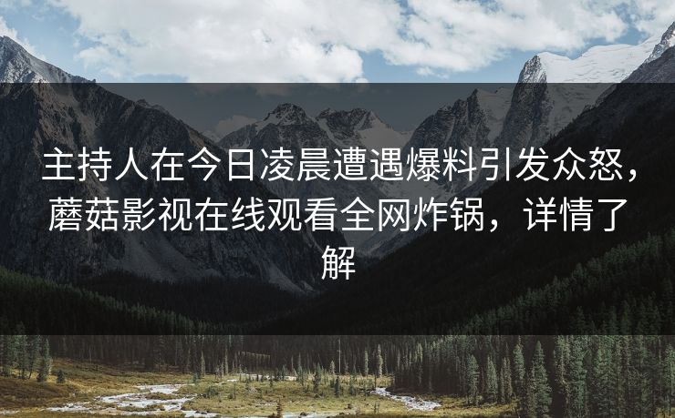 主持人在今日凌晨遭遇爆料引发众怒，蘑菇影视在线观看全网炸锅，详情了解