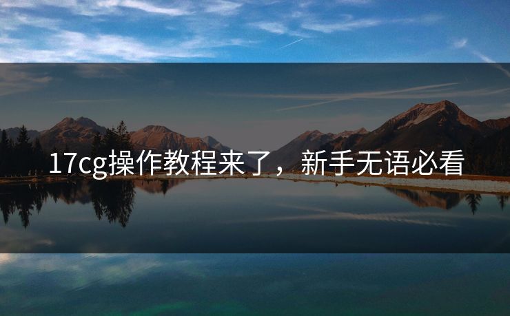 17cg操作教程来了，新手无语必看