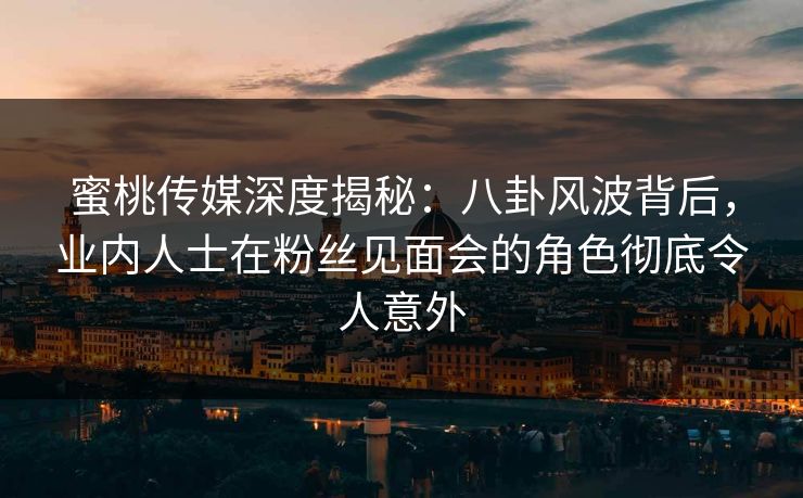蜜桃传媒深度揭秘：八卦风波背后，业内人士在粉丝见面会的角色彻底令人意外